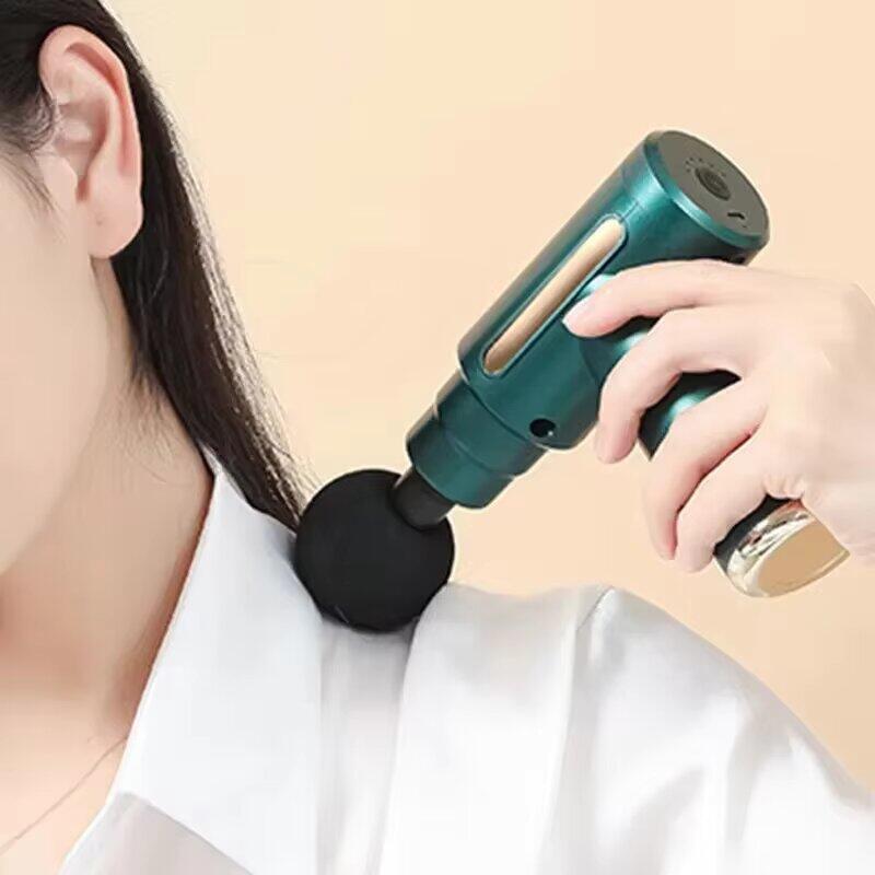 Mini massage gun with button and 4 heads