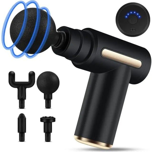 Mini massage gun with button and 4 heads